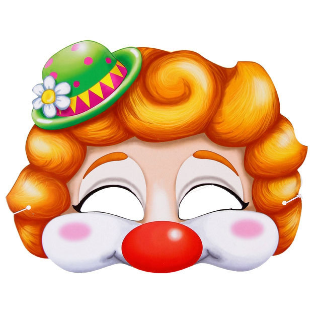 Маска Клоун из картона Маскарадная маска яркого клоуна из картона на резинке