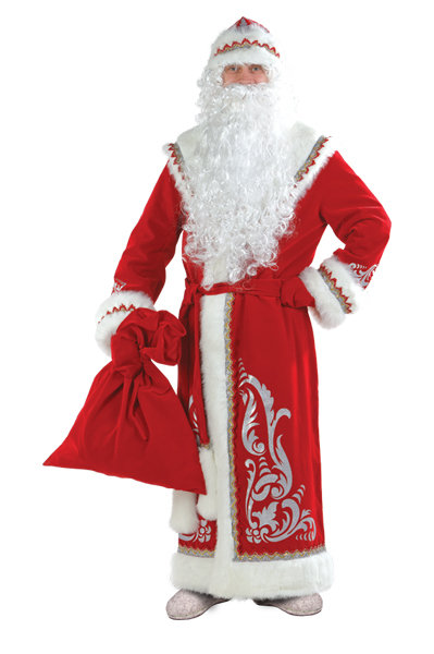 Костюм Дед Мороз аппликация красный 146 Красный костюм Деда Мороза, размер 54-56. В комплекте: шуба, шапка, пояс, варежки, борода, мешок