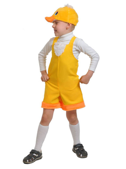 Костюм Утенок ткань-плюш 2059 Костюм желтого утенка для мальчика от 3 до 5 лет размер 92-122см из плюша и габардина. В комплекте комбинезон и шапочка
