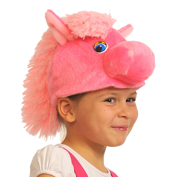 Шапочка Лошадка Роза 4015 Детская карнавальная шапочка Лошадка Роза для девочек 3-7 лет, размер 53-55см