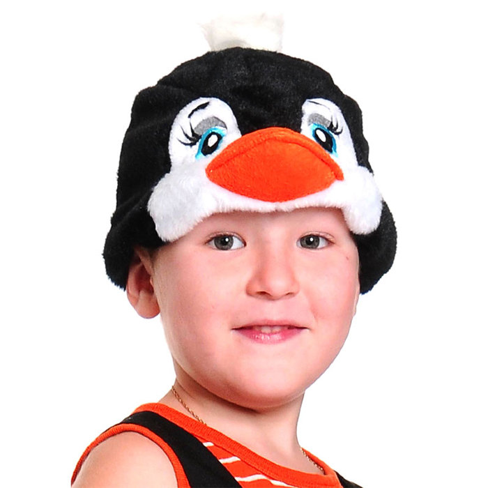 Шапочка Пингвин 4013 Детская карнавальная шапочка для костюма Пингвин из плюша, размер 53-55см