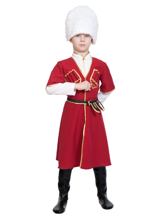 Костюм для мальчика Джигит 5129 Костюм Джигит для мальчиков от 5 до 10 лет. В комплекте: шапка-папаха, черкеска, пояс, ичиги 