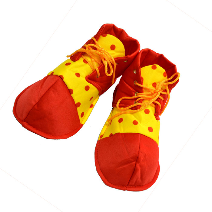 Ботинки клоуна взрослые 6170, горох Большие клоунские ботинки из текстиля, длина следа 35см