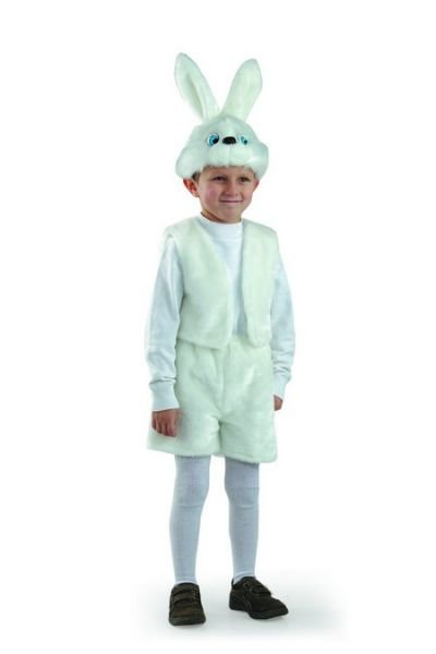 Костюм Заяц белый 106 Детский карнавальный костюм для мальчика 3-5 лет. В комплекте шапочка, жилет, шорты