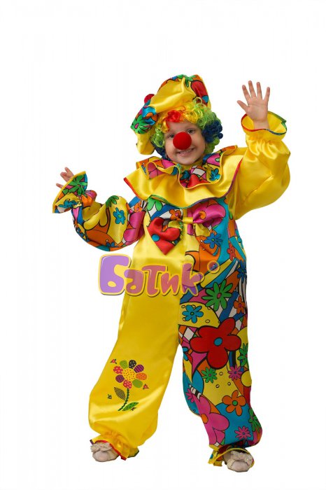Костюм Клоун сказочный 5221 Детский карнавальный костюм Клоуна, в комплекте: комбинезон, берет, внутренний каркас, парик и нос