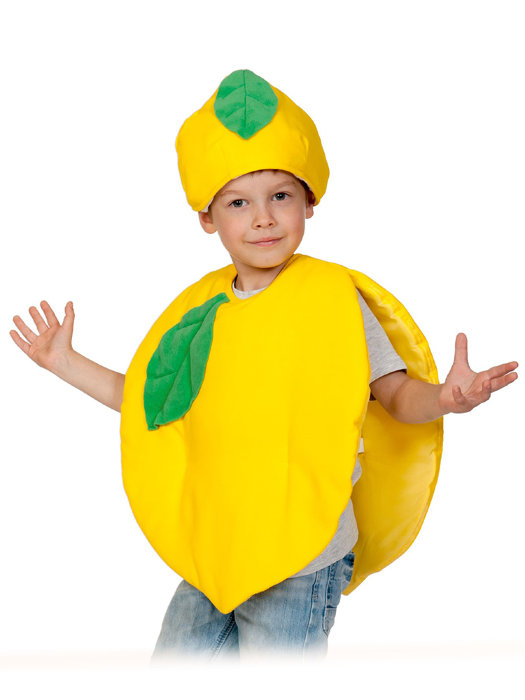 Костюм Лимон 5226 Костюм  Лимон для детей 4-7 лет, рост 98-128 см.  В комплекте: шапочка и накидка.