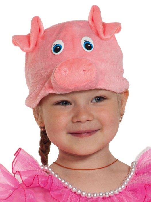 Шапочка Поросенок розовый 4130 Карнавальная шапочка Поросенка для девочки или мальчика 3-8 лет, размер 52-54см 