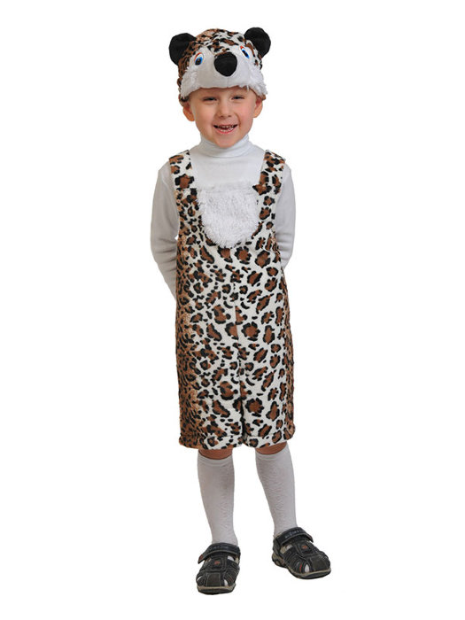 Костюм Леопардик плюш 3024 Костюм маленького Леопарда для мальчика 3-5 лет размер XS ( рост 100-110 см) из плюша. В комплекте комбинезон и шапочка