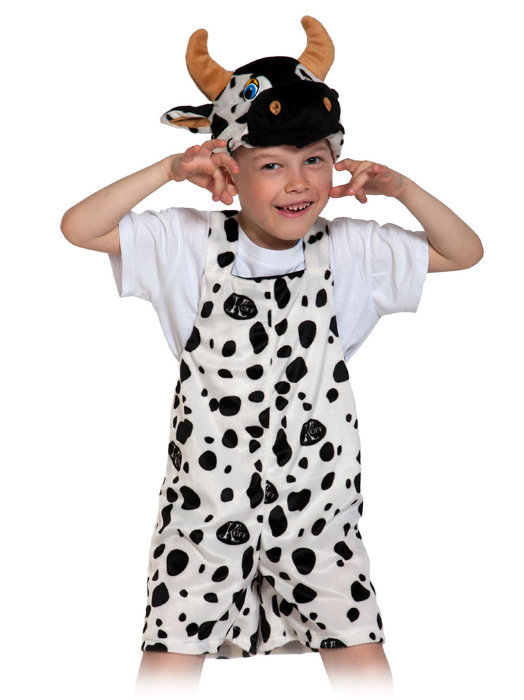 Костюм Бычок плюш 3096 Карнавальный костюм Бычок для мальчиков от 4 до 7 лет, в комплекте шапочка и полукомбинезон.