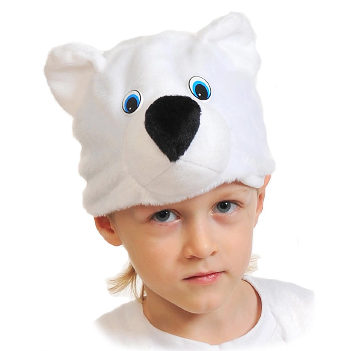 Шапочка Мишка белый 4009 Детская карнавальная шапочка Медведь белый полярный для мальчиков 3-7 лет, размер 53-55см