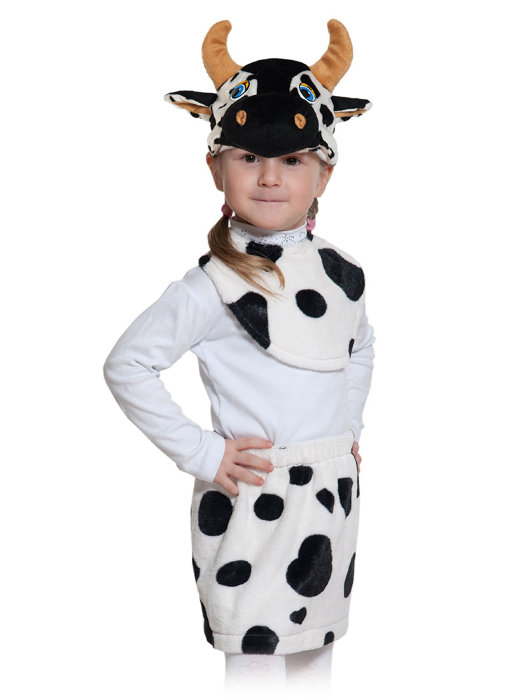 Костюм Коровка лайт 01-3097 Карнавальный костюм Коровка для девочек от 4 до 5 лет, в комплекте шапочка, юбка и манишка.
