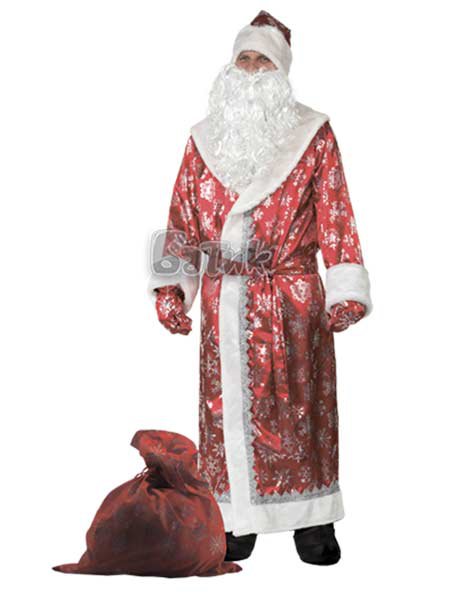 Костюм Дед Мороз сатин красный 188 Костюм Деда Мороза мужской, красный из сатина, размер 54-56. В комплекте: шуба с поясом, шапка, борода, варежки и мешок. 