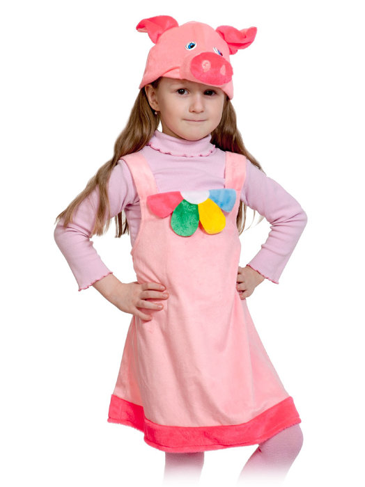Костюм Поросюшка плюш 3105 Костюм Поросюшка для девочек 4-7 лет, в комплекте сарафан и шапочка