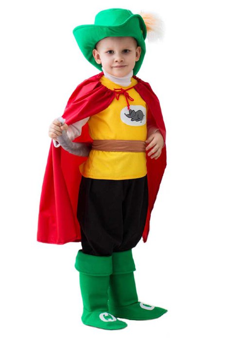 Костюм Кот в сапогах 1065 Детский костюм Кот в сапогах, на возраст 3-5 лет и 5-7 лет. В комплекте: шляпа, плащ, безрукавка, сапоги и хвост на поясе