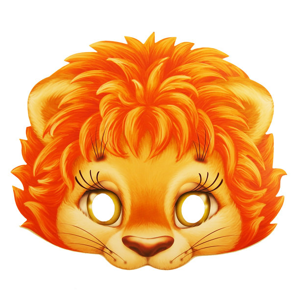 Маска львенок 401-36  Лев - царь всех зверей! Маска льва львенка из картона на резиночке