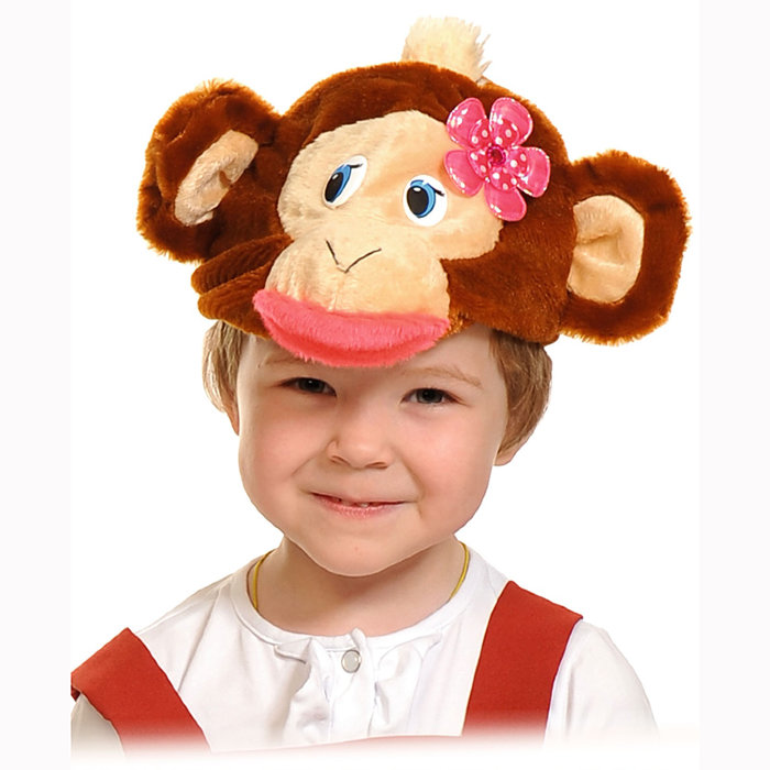 Шапочка Обезьянка 4043 Детская карнавальная шапочка Обезьянка для мальчиков и девочек 3-7 лет, размер 53-55см
