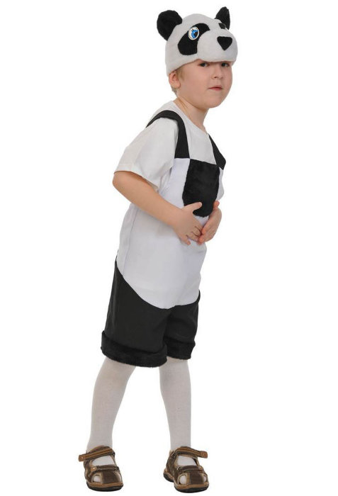 Костюм Панда ткань-плюш 2054 Детский костюм Панда для мальчиков от 3 до 5 лет. В комплекте полукомбинезон на бретельках и шапка.