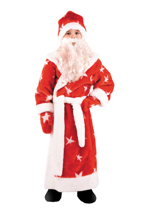 Костюм детский Дед Мороз Б-152 В комплекте костюма Деда Мороза для мальчика: шуба с поясом, шапка, варежки + борода
