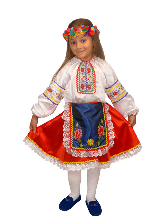 Костюм Украинская девочка  Яркий украинский народный костюм для девочки. В комплекте: венок, блузка, юбка, фартук