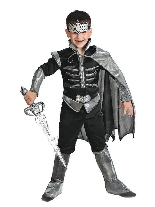 Костюм Царь Кащей 5020 Костюм сказочного Кащея для мальчика. В комплекте: куртка, брюки с латами, плащ, корона, меч
