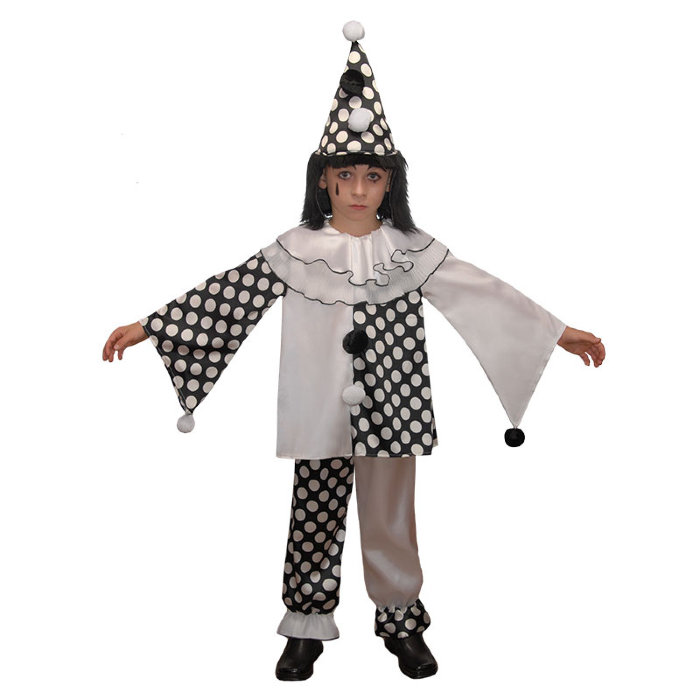 Костюм Пьеро А073 Детский карнавальный костюм Пьеро на 4-5 лет. В комплекте: колпак, рубаха и штаны.