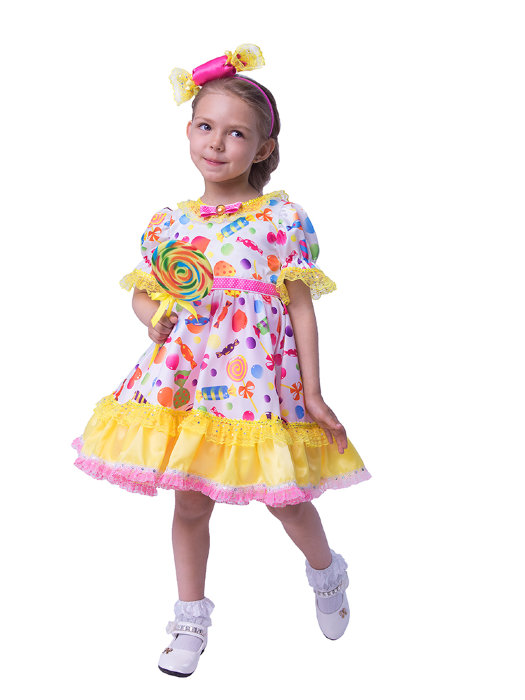 Костюм Конфетка 1043 Костюм Конфетка для девочек, в комплекте платье, леденец, ободок с конфеткой