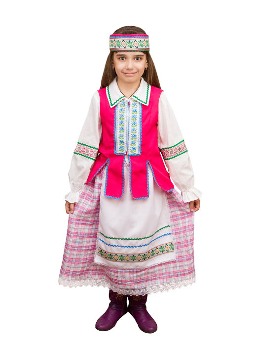 Костюм Белорусская девочка А179 Национальный костюм Белорусская девочка. В комплекте: блузка, юбка, фартук, жилет, головной убор