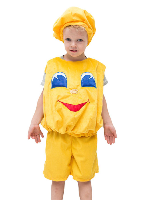 Костюм Колобок 2224 Детский костюм Колобка можно использовать также и как костюм Солнышко на 5-7 лет из всем известной сказки, в комплекте шапочка, жилет и шортики.