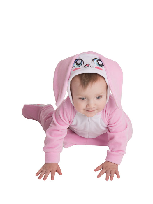 Костюм крошка Зайка П-6002 Костюм зайка розовая из велюра для маленьких девочек до 1 года, в комплекте полукомбинезон и шапочка 