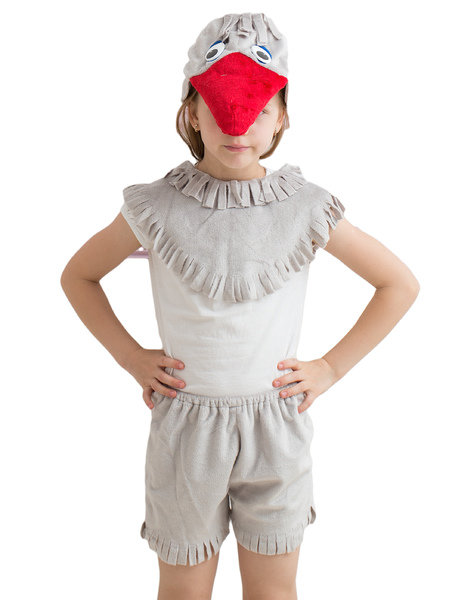 Костюм Гусь серый, трикотаж Детский костюм серого гуся на возраст 3-5 лет. В комплекте шапочка, накидка и шорты.