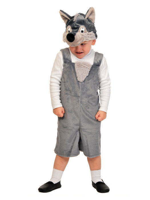 Костюм Волчонок плюш 3002 Детский костюм Волк из плюша для мальчика на возраст от 3 до 5 лет (рост 104-110см).В комплекте шапочка и полукомбинезон