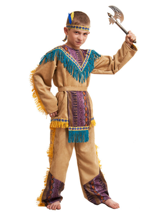 Костюм Индеец мальчик Костюм в национальном стиле Индеец мальчик. В комплекте: повязка, передник, рубаха, штаны и топор.