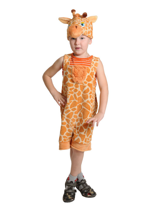 Костюм Жирафик плюш 3019 Детский костюм Жираф из плюша для мальчика на возраст от 3 до 5 лет. В комплекте шапочка и полукомбинезон