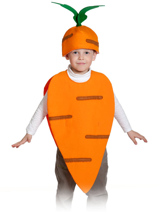 Костюм Морковка 5210 Костюм Морковка для мальчиков и девочек 4-7 лет. В комплекте: шапочка и накидка.