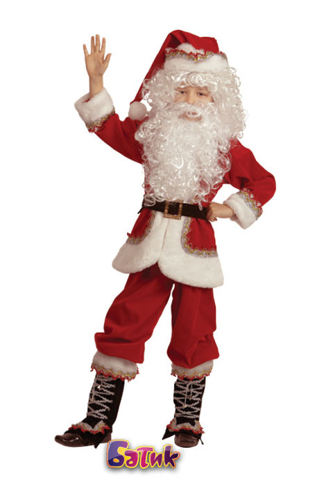 Костюм детский Санта Клаус Б-1204 Детский новогодний костюм Санта Клауса. В комплекте: куртка, брюки с сапогами, колпак, пояс, парик и борода