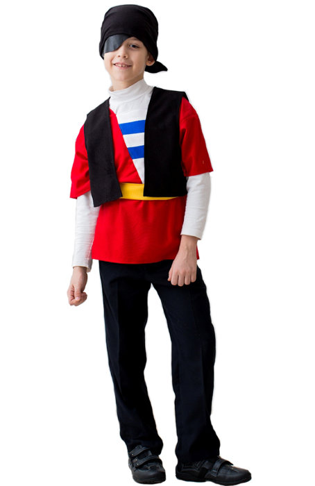 Костюм Пирата Бо979 Костюм морского пирата для мальчика 5-7 лет. В комплекте: бандана, повязка на глаз, рубаха, жилет, пояс