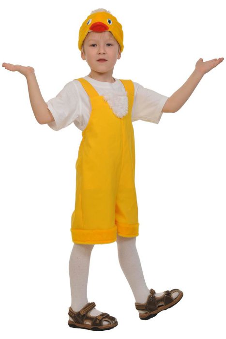 Костюм Цыпленок ткань-плюш 2051 Костюм Цыпленок для мальчика 3-6 лет из ткани и плюша. В комплекте полукомбинезон и шапочка