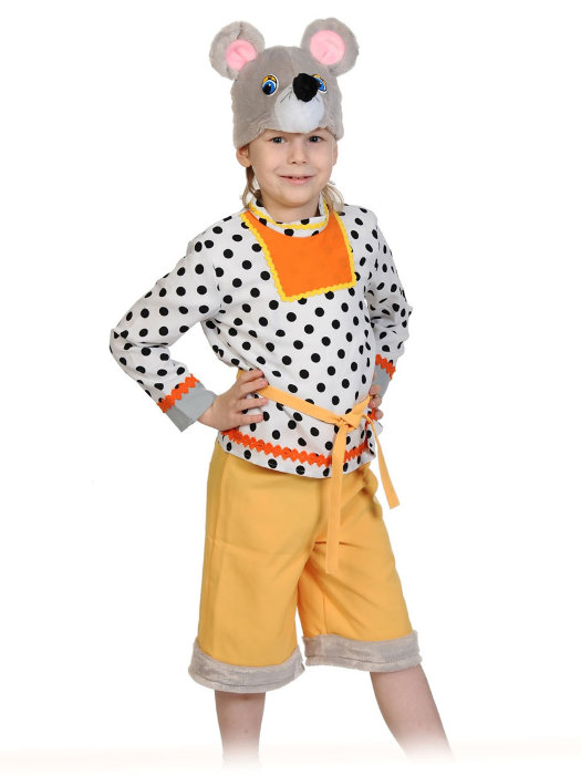 Костюм Мышонок Шуршонок 8032 Карнавальный костюм Мышонок Шуршонок из серии Теремок. В комплекте: маска, рубаха, пояс и шорты.