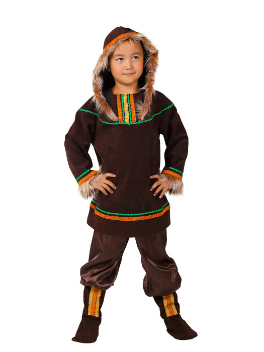 Костюм Чукча мальчик  Национальный карнавальный костюм Чукча мальчик, на деток 5-7 лет. В комплекте шуба, штаны, сапоги