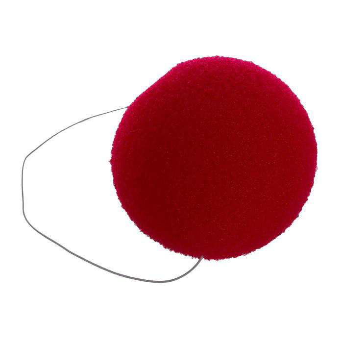 Нос клоуна красный на резинке Красный нос клоуна из поролона на резинке, 6см в диаметре, без инд.упаковки