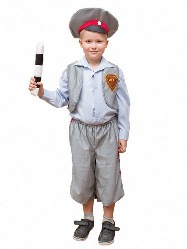 Костюм инспектора ДПС Костюм ГАИ для мальчика, в комплекте: жилет, брюки, фуражка и жезл