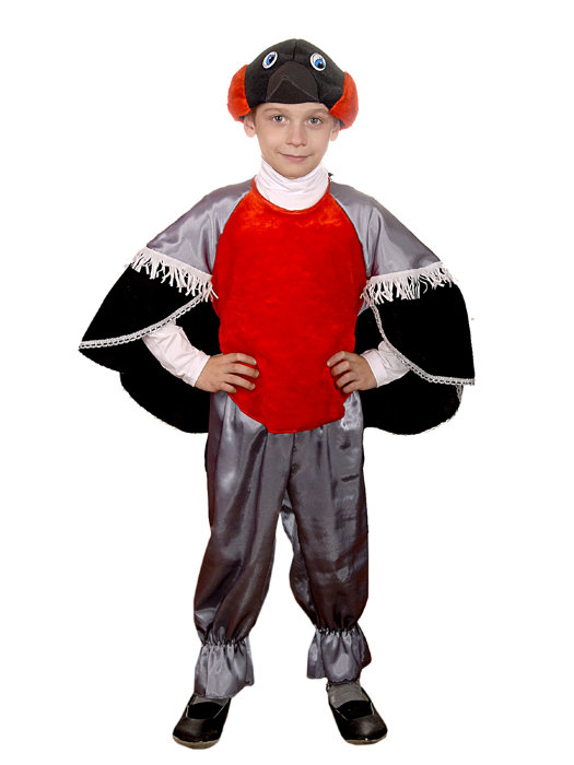 Костюм Снегирь  Детский карнавальный костюм Снегиря на 7-9 лет, в комплекте плащ-крылья, штанишки и шапочка.