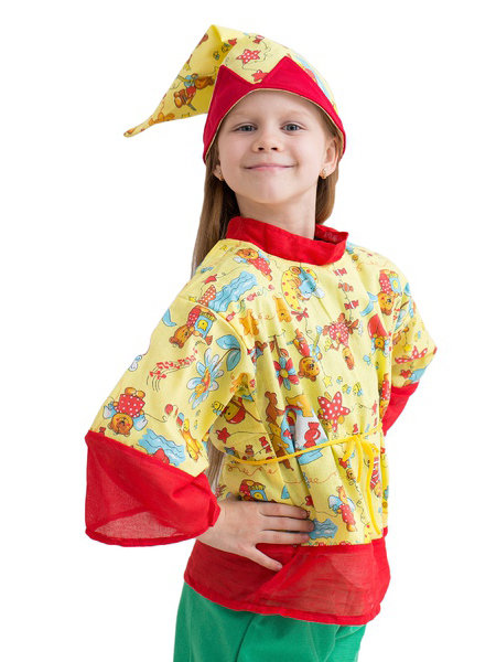 Костюм Петрушка 976 Детский костюм Петрушка для ребенка 5-7 лет, В комплект входит рубаха и колпак.