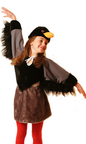 Костюм Ворона С1052 Костюм Вороны для девочки 4-8 лет, в комплекте: пелерина, юбка и шапочка-маска