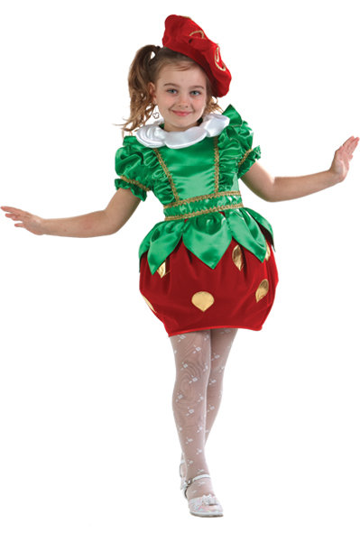 Костюм Ягода Клубничка 480 Яркий и стильный костюм ягодки Клубнички для девочек к празднику осени. В комплекте платье и берет