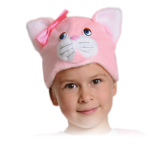 Шапочка Кошечка 4011 Карнавальная шапочка Кошечка розовая для девочек 4-8 лет из нежного плюша, размер 53-55см
