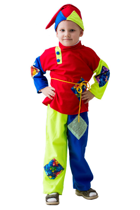 Костюм Скоморох 1116 Детский костюм Скомороха для мальчика 3-4 лет!  В комплекте: колпак, рубаха, пояс и штаны. 