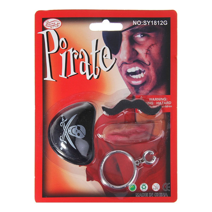 Набор Пирата 4 предмета: наглазник. усы, клипса, шрам 302151 Набор пирата для маскарадной вечеринки, в наборе наглазник усы клипса и шрам