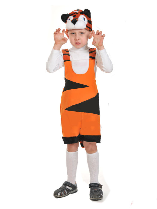 Костюм Тигренок ткань-плюш 2035 Детский костюм тигр Тигренок для мальчиков 3-5 лет. В комплекте шапочка, полукомбинезон, бретели регулируют размер