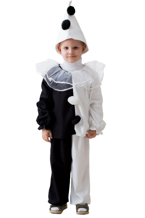 Костюм Пьеро Бо1078 Детский карнавальный костюм Пьеро на 3-5 лет. В комплекте: колпак, воротник, кофта и штаны.